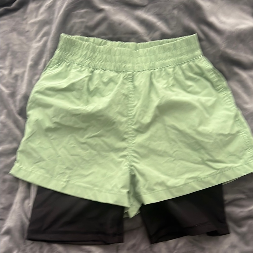 Green and Black Athletic Shorts with Elastic Waistband